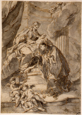 Pittoni Giambattista (ambito di)-Madonna col bambino in trono, San Luigi Gonzaga e angioletti (recto) - Schizzo per la parte inferiore della stessa composizione (verso)